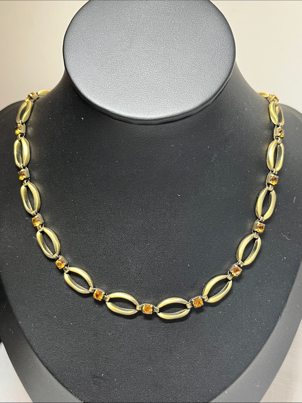 Vintage Antique Gold Link Necklace with Amber Stones